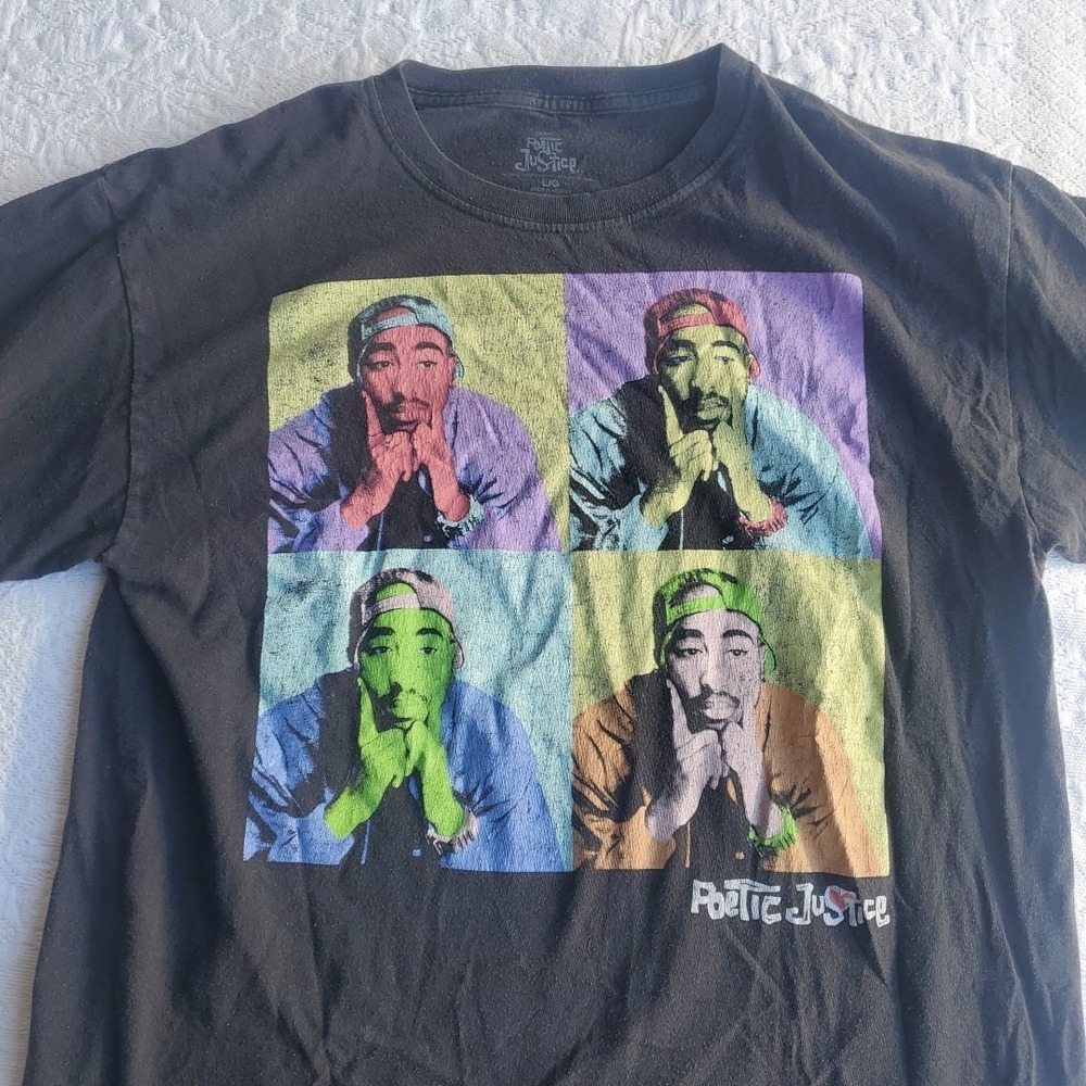 Poetic Justice Shirt Women's Large‎ Black Tupac Shakur Crop Graphic Short Sleeve